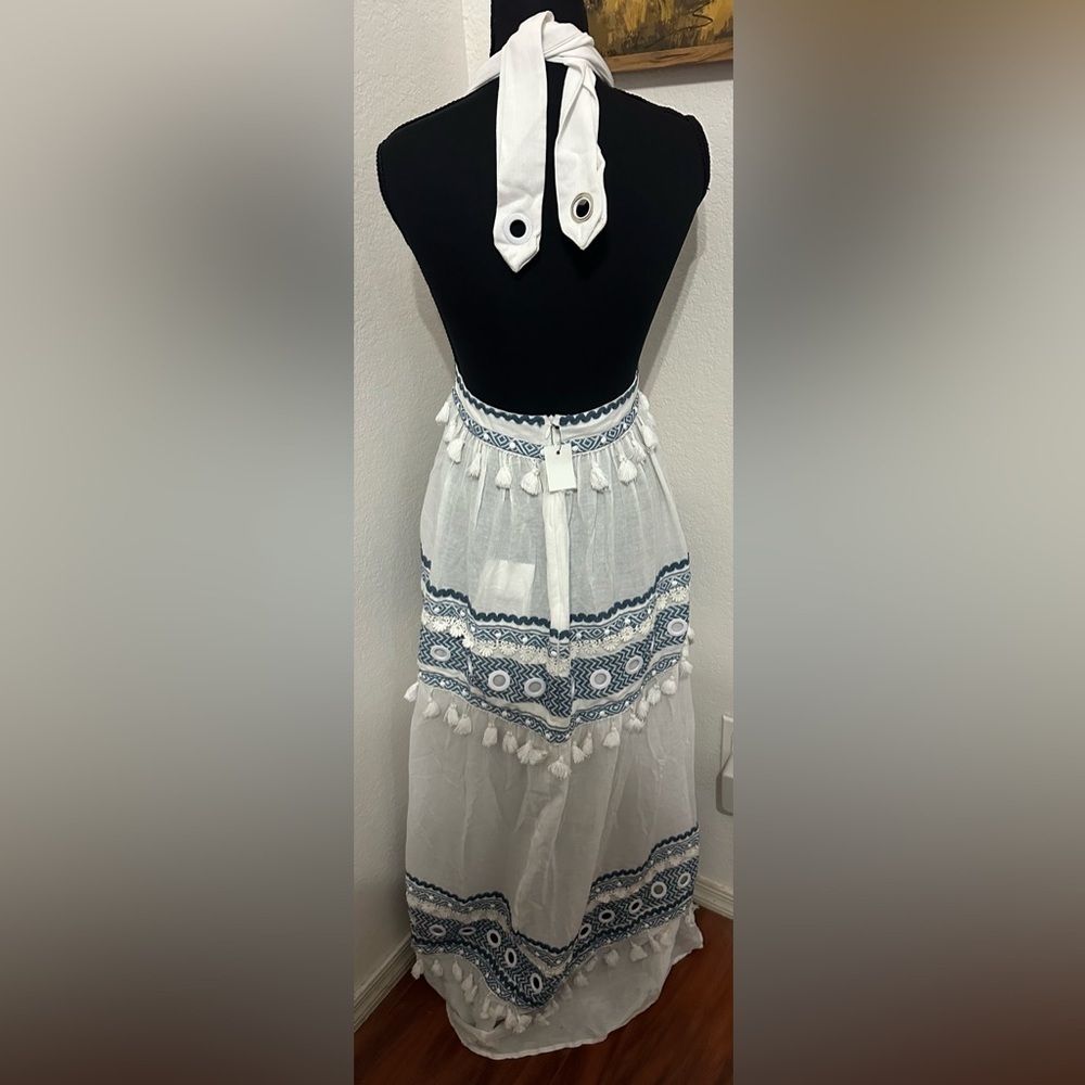 Dodo Bar Or “David” Halter Tie Blue & White Maxi Dress - Size L / 10 NWT - Picture 3 of 13